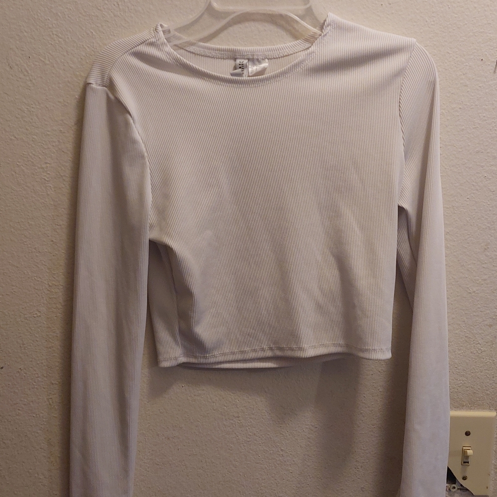White Long Sleeve Ribbed Top